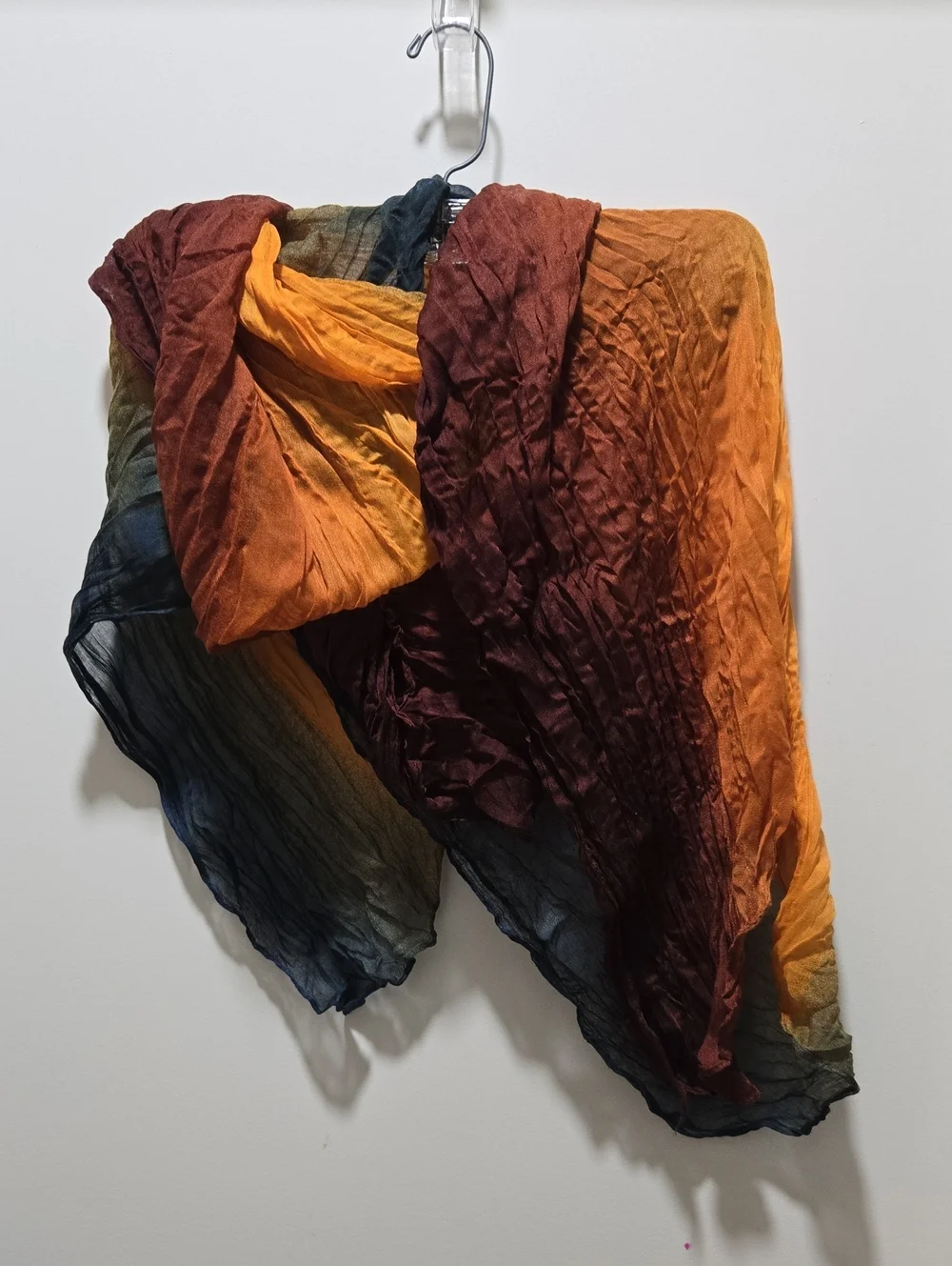 Ombre Crinkle Wrap Scarf in Orange, Brown & Blue